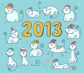 Christmas cats greetings card illustration