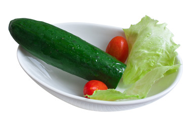 Cucumber, tomato, red cabbage