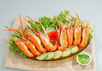 Grilled shimps seafood serves on the dish