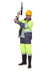 Construction worker with pick-axe