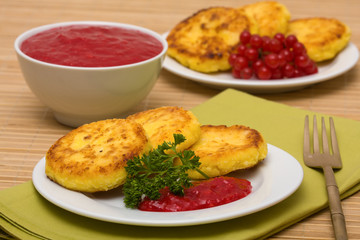 Sweet cheese pancakes on a plate