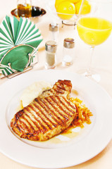 Pork loin with boiled potatoes and sauerkraut