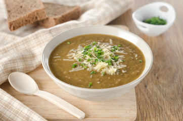 lentil soup with cheese and green onions