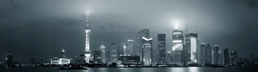 Tuinposter Shanghai skyline panorama in black and white at night © rabbit75_fot
