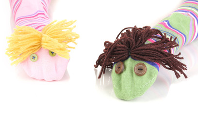 Cute sock puppets isolated on white