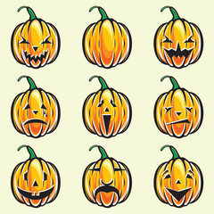 Set of holiday pumpkin jack lantern