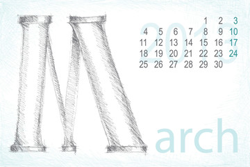 calendar march pencil hand draw