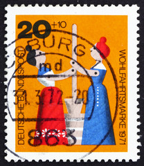 Postage stamp Germany 1971 Women Churning Butter, Wooden Toy
