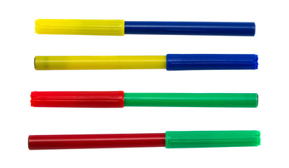 Felt tip pens with different color plug. Red green