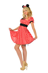 Beautiful  blonde woman in mouse mascarade costume.