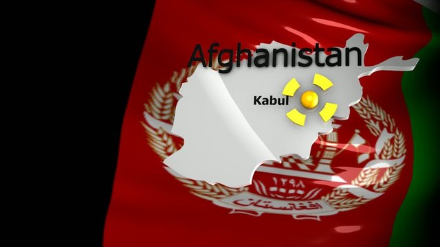 Animation of crisis location map on flag of Afghanistan