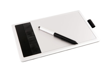 Modern digital drawing pad, pencils.