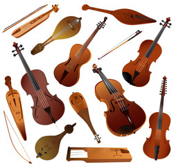 Collection of musical instruments strunnych smychkovych