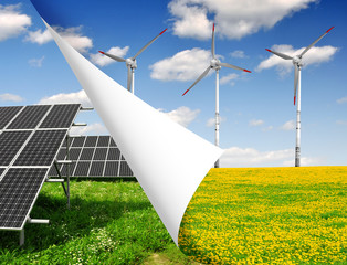 Solar panels and wind turbines