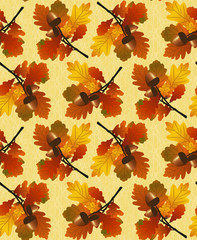 Seamless background with branches of oak