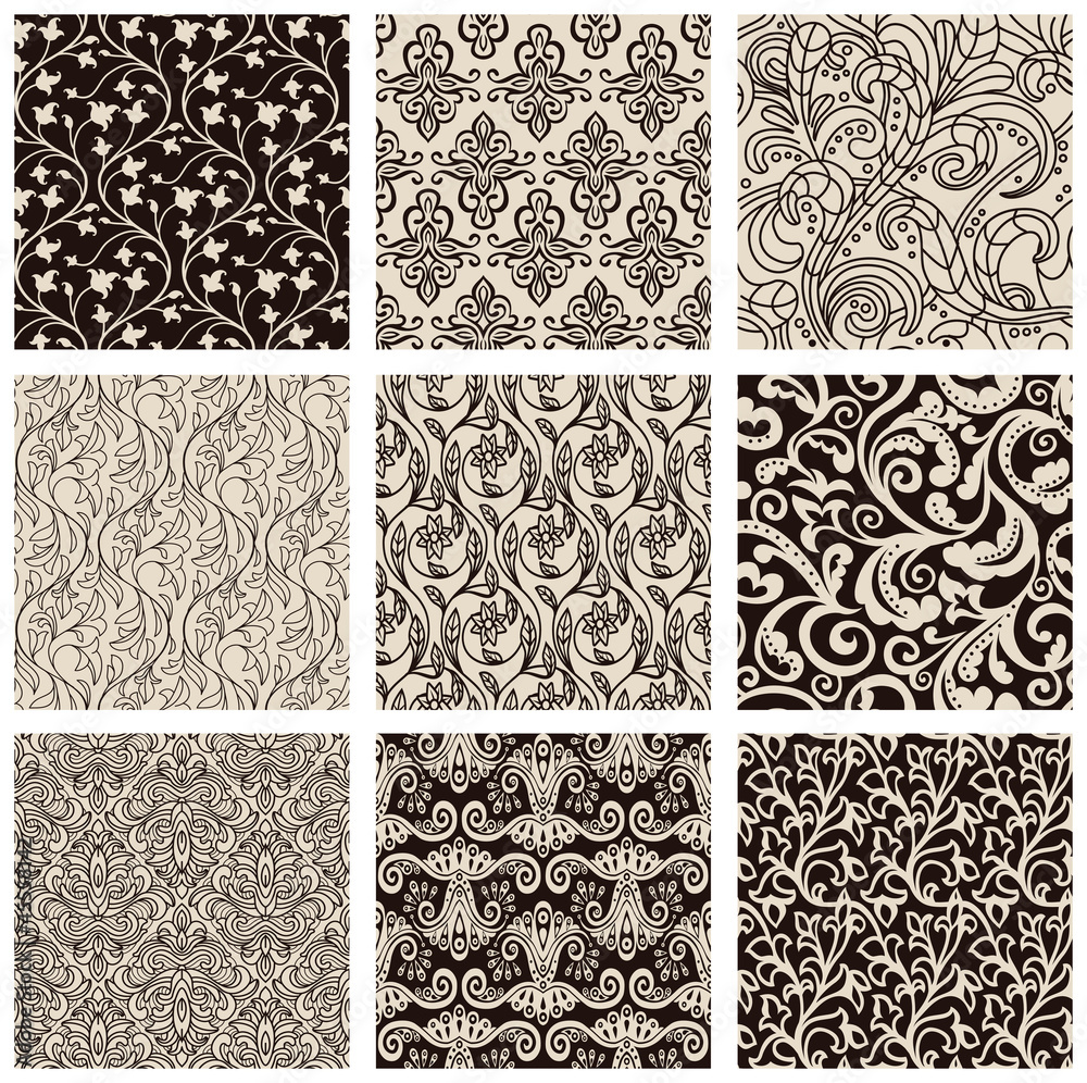 Poster Set of abstract seamless patterns black and white