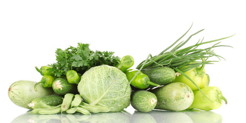 fresh green vegetables isolated on white