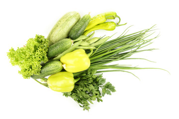 fresh green vegetables isolated on white