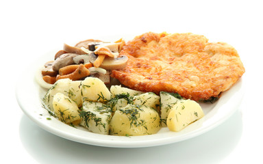 Roast chicken cutlet with boiled potatoes