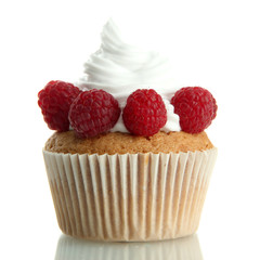 tasty cupcake with berries, isolated on white