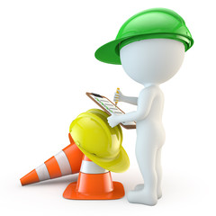 3d cute people - helmet and traffic cones