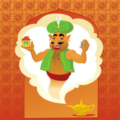 Aladdin Lamp, Genie, House And Key.