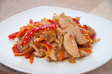 chicken and vegetables stir fried