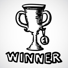 Trophy cartoon in cute doodle style