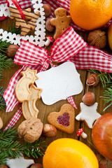 Text-free tin plate with christmas cookies and fruit
