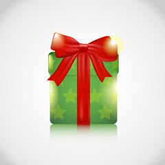 Green present with a red bow
