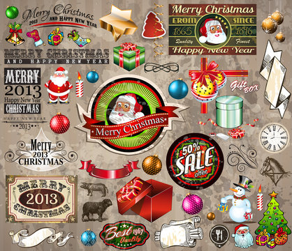 2013 Christmas design elements: vintage labels. ribbons,...