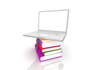 Professional Laptop with books and blank display
