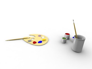 Art tools: paint, palette, tassels