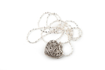 Silver heart pendant necklace, Isolated on white