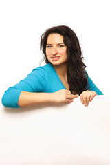 A smiling woman with a blank