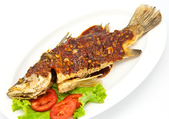 Fried snapper with chili sauce