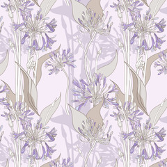 Seamless background with violet graphic flowers.