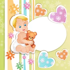 Papier Peint photo Ours Carte de douche de bébé avec un mignon petit garçon