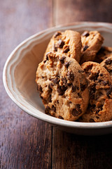 Chocolate chip cookies in a bowl