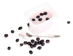 Yogurt with blueberries isolated on white