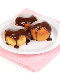 Appetizing cupcakes with chocolate isolated on white