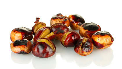 some roasted chestnuts isolated on white