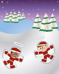 kids making snow angel vector