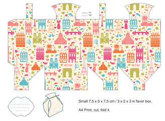 Gift box template, Paris architecture pattern.