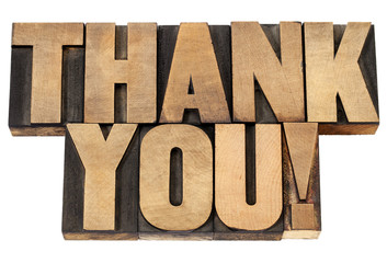 thank you in letterpress wood type