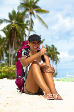 Backpacker on beach
