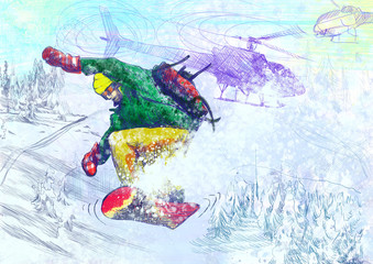 Winter sports - Paramedic snowboarding (original drawing)