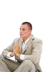 Young office worker meditate during pause at work - 45582307