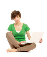 Fototapeta premium Portrait of beautiful business woman with laptop