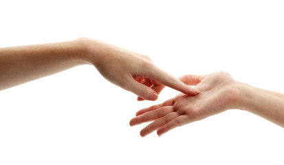 reading the lines hand isolated on white